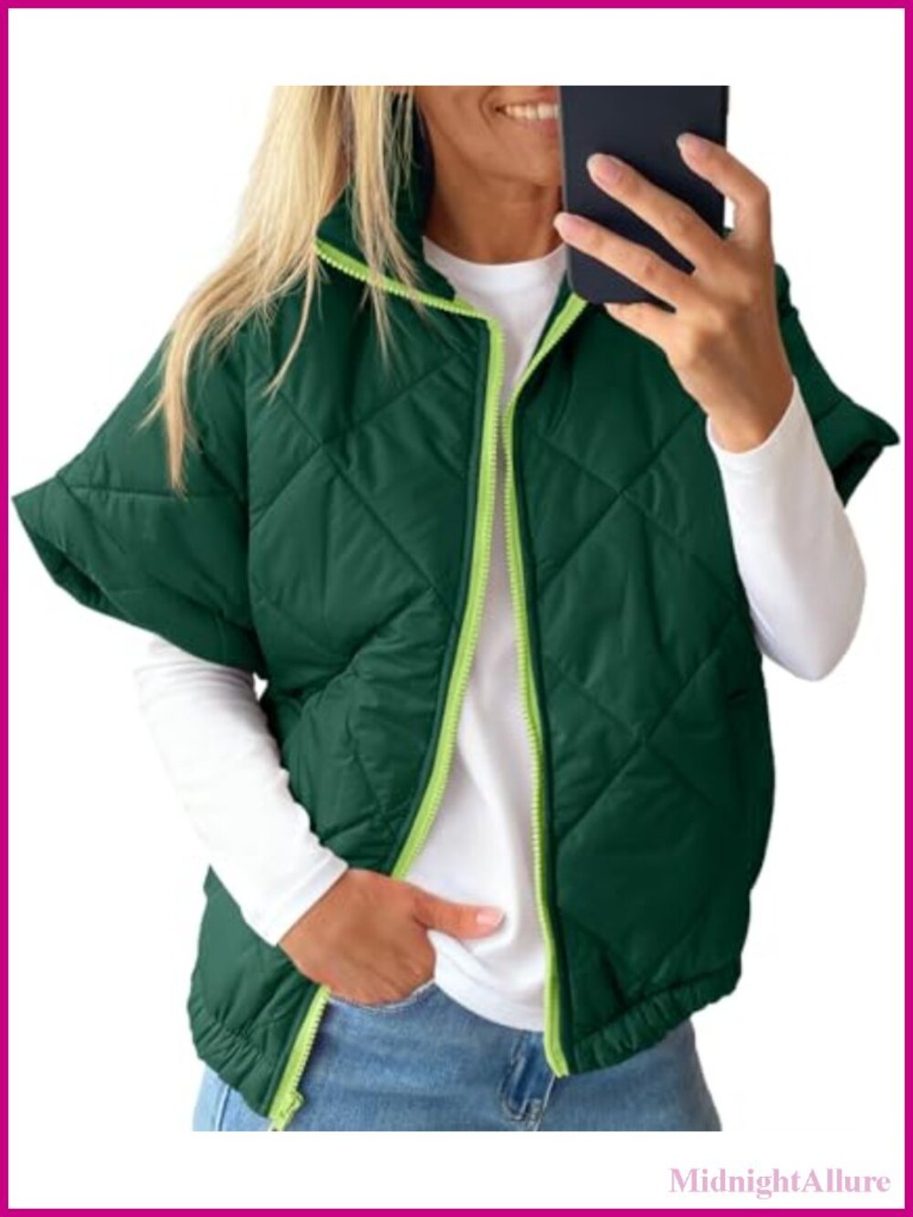 Quilted Puffer Vest Sleeveless Zip Up Oversized Warm Outerwear